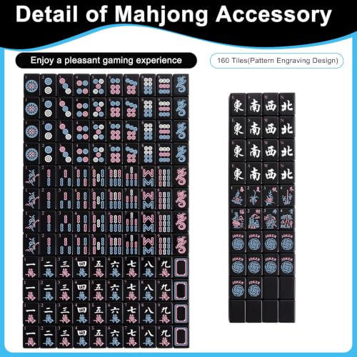 166 Pieces Solid Black American Mahjong Tiles Set, Single-Layer Western Style Mahjong Tabletop Game with Joker, Seasons Tiles - color: Black, size: 1.2 Inches