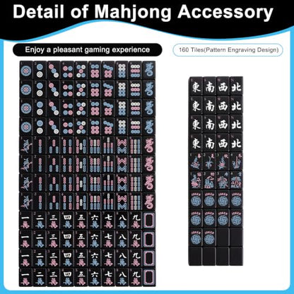166 Pieces Solid Black American Mahjong Tiles Set, Single-Layer Western Style Mahjong Tabletop Game with Joker, Seasons Tiles - color: Black, size: 1.2 Inches