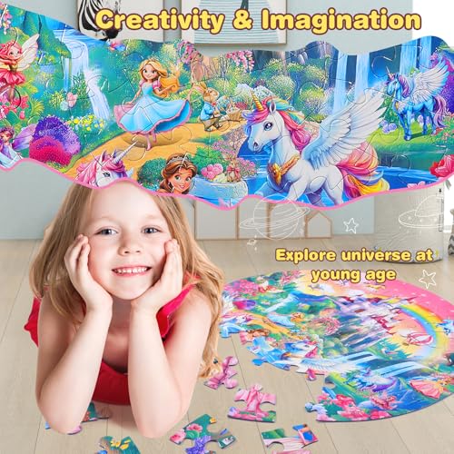 Civaner 70 Pieces Floor Puzzles Round Large Puzzles for Kids Ages 3-5 5-8 Jumbo Jigsaw Puzzle Educational Gifts for Toddlers Girls Boys Baby Shower Holiday Birthday(Unicorn) - style: Unicorn