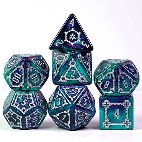 cusdie 7 Pcs 25mm Giant DND Dice with Dragon Eye Dice Bag, Polyhedral Dice Set, D&D Dice for Pathfinder RPG(Green/Purple) - color: Green/Purple