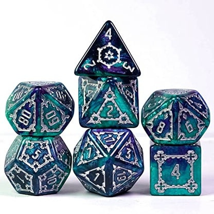 cusdie 7 Pcs 25mm Giant DND Dice with Dragon Eye Dice Bag, Polyhedral Dice Set, D&D Dice for Pathfinder RPG(Green/Purple) - color: Green/Purple