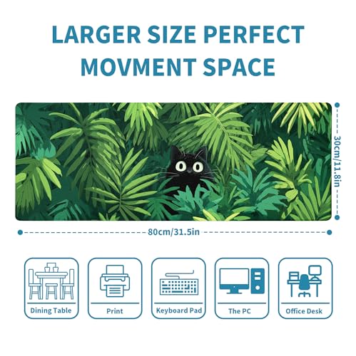 Cute Black Cat Mouse Pad Desk Mat XL Extended Large Gaming Desk Pad Mousepad, Oil Painting Art Floret Computer Laptop Keyboard and Mouse Mat, Desktop Protector Mat for Office and Home 31.5x11.8 in - color: Black Cat