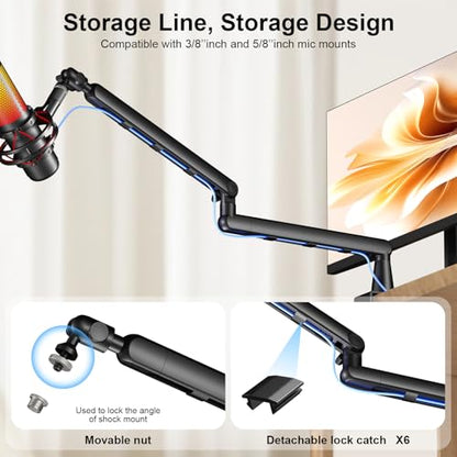 Microphone Arm,Aokeo AK-55 Desk Low Profile Adjustable Mic Boom Arm Stand,Suitable For Blue Yeti,Snowball iCE, HyperX QuadCast,SoloCast,Elgato Wave,Etc - color: Black