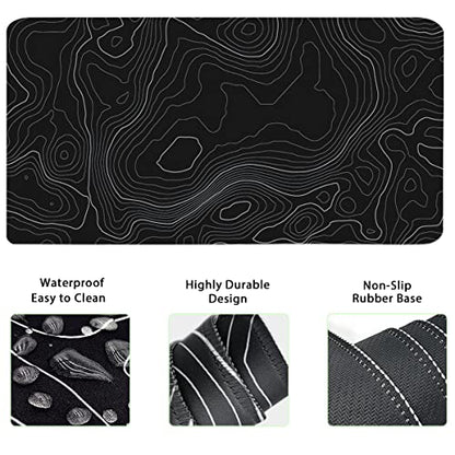 Topographic Large Mouse Pad and Keyboard Wrist Rest, Desk Pad for Keyboard and Mouse, 4-in-1 Large Gaming Mouse Pad with Wrist Support, Non-Slip Desk Mat for Home Office Study Game-Topographic Contour - color: Topographic Contour