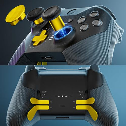 14-in-1 Controller Accessories Kit Compatible with Xbox Elite Series 2, 6 Premium Metal Thumbsticks, Swap Joysticks, 4 Interchangeable Paddles, 2 D-Pads, 1 Tool & 1 Storage Bag (Bright Gold) - color: Bright Gold