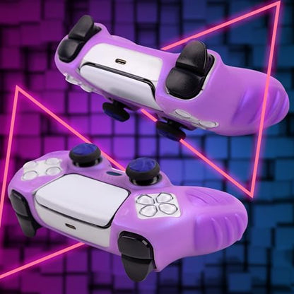 Ergonomic Soft Grip Skin for PS5 Controller, Anti-Slip Silicone Chameleon Controller Cover for PlayStation 5 Controller with 6 Thumb Grips Accessories Set (Crystal Chroma Purple) - color: Crystal Chroma Purple