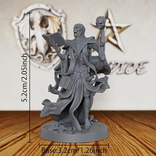 AUSPDICE Unpainted Lich Mini, DND Miniatures for Tabletop RPG-AS217 | Undead Spellcaster with Open Spellbook, Skull Relic and Flowing Robes for Fantasy Gaming, Dungeon Masters and RPG Accessories