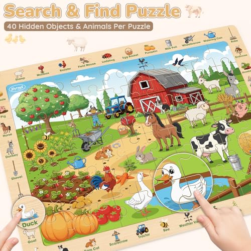 Joyreal Wooden Puzzles for Kids Ages 3-5 4-6, 4 x 60 Piece Puzzles | Match & Find, Educational Animal Learning Toys, Boys Girls Easter Birthday Gifts, Safari Ocean Farm Forest Activities