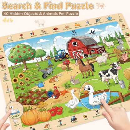 Joyreal Wooden Puzzles for Kids Ages 3-5 4-6, 4 x 60 Piece Puzzles | Match & Find, Educational Animal Learning Toys, Boys Girls Easter Birthday Gifts, Safari Ocean Farm Forest Activities