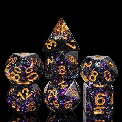Black DND Dice Set Foil Polyhedral Dice Set D&D for Tabletop Games | Leather Storage Bag, DM Gift, for Dungeons and Dragons Role Playing Games - color: Black