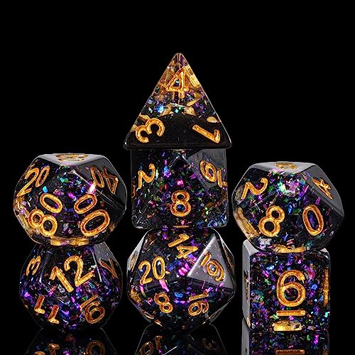 Black DND Dice Set Foil Polyhedral Dice Set D&D for Tabletop Games | Leather Storage Bag, DM Gift, for Dungeons and Dragons Role Playing Games - color: Black
