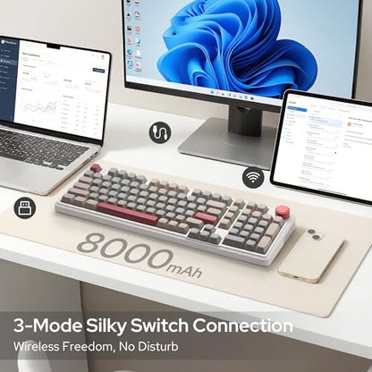 Redragon K768 PRO 100 Keys Wireless Gasket RGB Gaming Keyboard, Massive 8000 mAh PBT Mechanical Keyboard w/Hot-Swap Socket, Dedicated Knob Control & 5-Layer Noise Dampening, Custom Yolk Linear Switch - color: Retro Cocoa