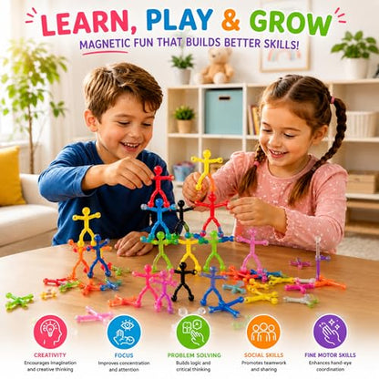 Travel Toys for Kids Ages 3-8, 10 PCS Magnetic Men Figures, Airplane Toy, Road Trip Activities, Sensory Fidget Toys, STEM Building Set, Quiet Screen-Free Toy for Car, Restaurant & Classroom