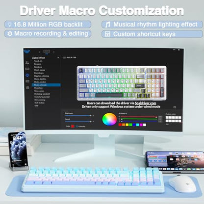 AULA F99 Wireless Mechanical Keyboard,Triple-Mode(BT5.0/2.4GHz/USB-C),Gasket Mounted Creamy Keyboard with Linear Switches, Side Printed PBT Keycaps,RGB Backlit PC Gaming Keyboards for Win/Mac - color: Blue Purple