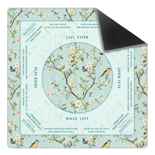 Turquoise Floral Bird Chinoiserie Mahjong Mat 31.5 x 31.5 in,Traditional Chinese Flower Non-Slip Noise Reduction Gaming Mat for Table American Mahjong Poker Board Games Card Games Dominoes - color: Emerald Chinese Style Flower & Bird Mahjong Mat