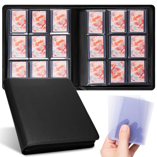 Top Loader Binder - 9 Pocket, Holds 252 Toploaders, 9 Toploaders Included, Card Storage for Trading Cards in 3 x 4'' Toploader, Premium Zippered PU Toploader Binder for TCG, Sports Cards - color: Matte Black