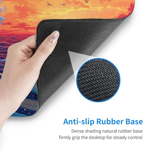 Gaming Mouse Pad Desk Pad,Extended Big Mouse Pad,31.5x11.8 Inch Long Computer Keyboard Mouse Mat Mousepad with 3mm Non-Slip Base and Stitched Edge for Gaming and Office… (Sunset Wave) - color: Sunset Wave