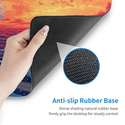 Gaming Mouse Pad Desk Pad,Extended Big Mouse Pad,31.5x11.8 Inch Long Computer Keyboard Mouse Mat Mousepad with 3mm Non-Slip Base and Stitched Edge for Gaming and Office… (Sunset Wave) - color: Sunset Wave