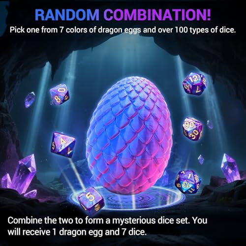 Mystery DND Dice Set, Dragon Egg & Dragon with 7pcs Polyhedral Dice,Over 100 Dice Styles Game Dice Suitable for Dungeons and Dragons,RPG,MTG,Role Playing Table Game - style: Dragon Egg Dice Set A