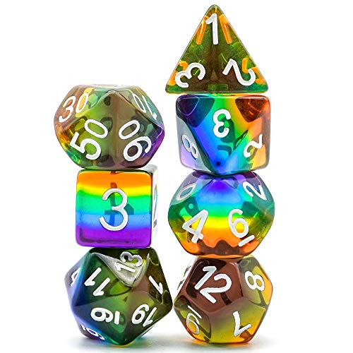 Cusdie 7-Die Rainbow Dice Polyhedral DND Dice Sets for Role Playing Game(Rainbow-Transparent) - color: Rainbow-transparent