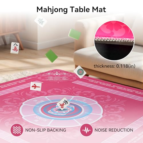 32.4x32.4 Inch Mahjong Mat for Table 3MM Noise Reduction | Non-Slip Mahjong Table Cover for Poker, Card, Board & Tile Games, Dominoes, Ships Rolled No Creases Mahjong Gifts - color: Peach Pink