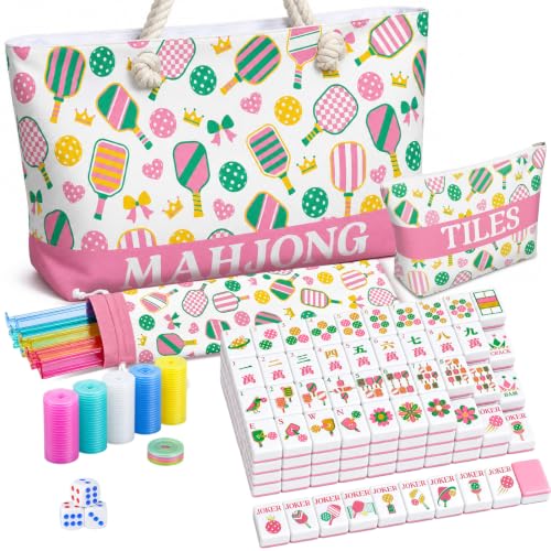 Ceenna American Mahjong Set Complete 160 Pcs Tile/Pushers/Carrying Bag/dice/Chips, 1.2 Inch Green Back Melamine Mahjong Tiles, Hand Carved Pattern for Adult Mah Jong, Beginners (Simple) - style: Minimalist