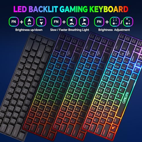 CHONCHOW 60% Wireless Gaming Keyboard and Mouse Combo,LED Backlit | Rechargeable 2000mAh Battery, Portable 68 Keys Waterproof Small Compact Keyboard Mice for PC/Mac Gamer(Wireless)
