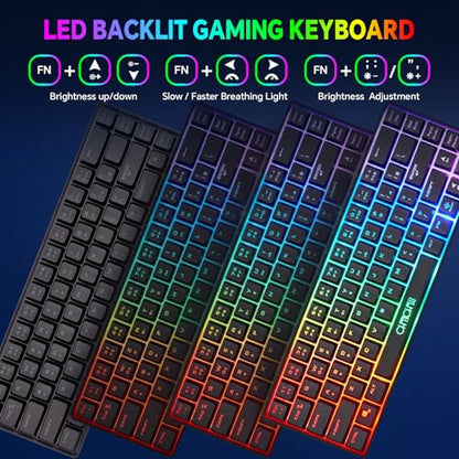 CHONCHOW 60% Wireless Gaming Keyboard and Mouse Combo,LED Backlit | Rechargeable 2000mAh Battery, Portable 68 Keys Waterproof Small Compact Keyboard Mice for PC/Mac Gamer(Wireless)