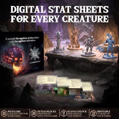Underdusk Chaotic Encounters: 64 DND Miniatures for Dungeon Masters – 24 Designs, 28mm Bulk Set with 4 Bosses (Hydra, Fire Elemental, Gluttony, Forest Guardian) – Unpainted, 5e Stat Blocks Included