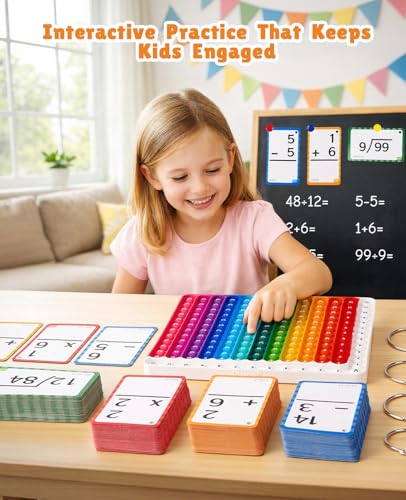 JoyCat 288 Math Flash Cards & Leanring Chart, 4 Operations, Ages 4-8 | Double-sided flash cards and chart with bag, support home practice, math centers and classroom review