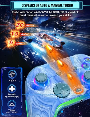 RJAD Switch Controllers Wireless for Nintendo Switch/Lite/OLED/Switch 2, 1200mAh Pro Controller, 10 Colors LED Switch Light up Gamepad, Switch Turbo Remote with Turbo/Gyro/Vibration/Motion Control - color: Light Blue