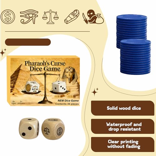 Pharaoh's Curse Dice Game, Egyptian Themed | 2+ Players, 36 Pieces, Board Game