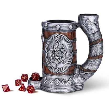 Dice Tower Mug DND Dice Rolling Tower with 7 PCS Dice Set | Suitable for Dnd Dungeons And Dragons, Tabletop Games, Available As Drink Holder,Dnd Accessories,Burgundy viking - color: Burgundy Viking