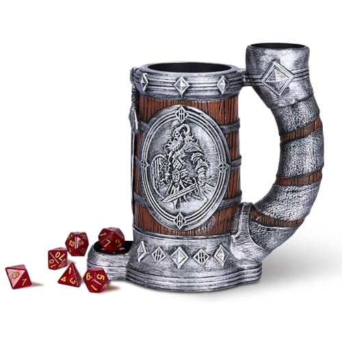 Dice Tower Mug DND Dice Rolling Tower with 7 PCS Dice Set | Suitable for Dnd Dungeons And Dragons, Tabletop Games, Available As Drink Holder,Dnd Accessories,Burgundy viking - color: Burgundy Viking