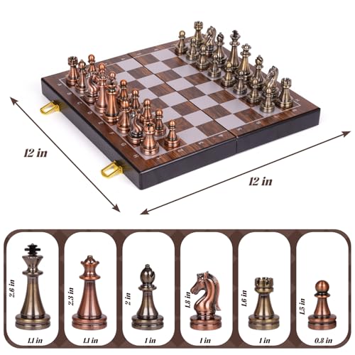 Magnetic Travel Chess Set, Folding Wooden Chess Board with Acrylic Pieces and Storage, Portable Chess Set for Adults and Kids, Classic Strategy Board Game Gift