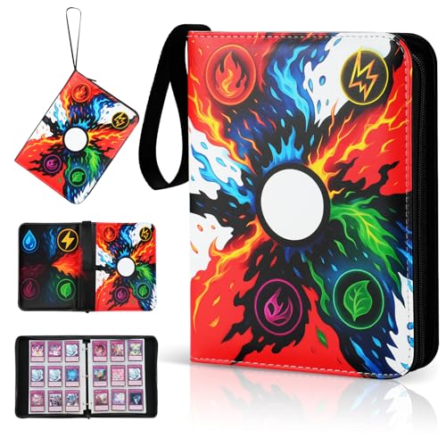 Trading Card Binder, 9-Pocket, Holds 1080 Cards, 120 Pages Side-Loading Card Album, PU Leather, Acid-Free Archival Sleeves, Durable Organizer for MTG, TCG & Sports Cards, Gift for Kids, Boys and Girls - color: 9-White and red
