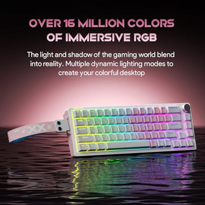 x FURYCUBE 68% Mechanical Gaming Keyboard with RGB Backlit, Wired Keyboard Volume Knob PBT Keycaps,Pre-lubed Linear Switches, Hot-Swap Creamy Keyboard, for FPS Games(White+Pink) - color: White+Pink