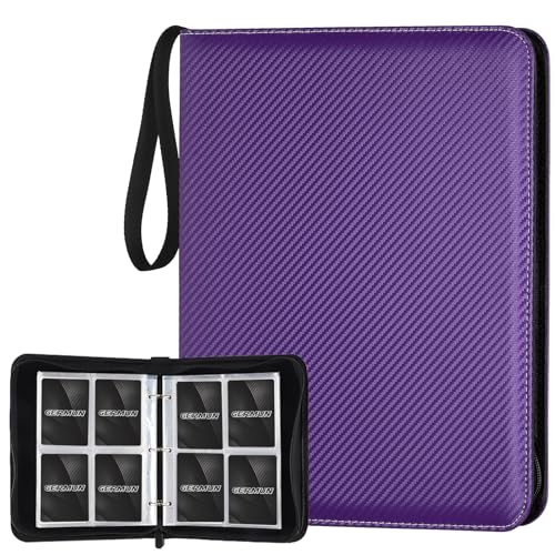 GERMUN 4 Pocket Card Binder, Premium Zip Trading Card Binder, 400 Double Sided Pocket PU Card Collection Binder, Collector Card Album, Card Folder for MTG, TCG, Sports Cards, Game Cards (Purple) - color: 4 Pocket 400 Carbon Purple