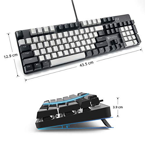 Merdia 104 Keys Wired Mechanical Gaming Keyboard | White LED Backlit US Layout | Hot Swappable Blue Switch Full Size Mechanical Keyboard | Black & Grey Keycaps Light Up PC Gaming Computer Keyboards - color: Blue Switch Black & Grey