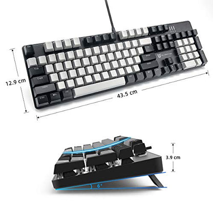 Merdia 104 Keys Wired Mechanical Gaming Keyboard | White LED Backlit US Layout | Hot Swappable Blue Switch Full Size Mechanical Keyboard | Black & Grey Keycaps Light Up PC Gaming Computer Keyboards - color: Blue Switch Black & Grey