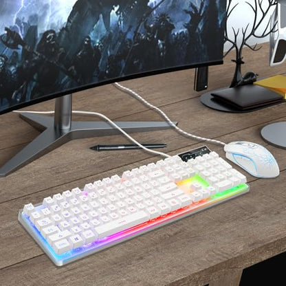 Gaming Keyboard and Mouse Combo, K1 RGB LED Backlit Keyboard with 104 Key for PC/Laptop(White) - color: K1 white