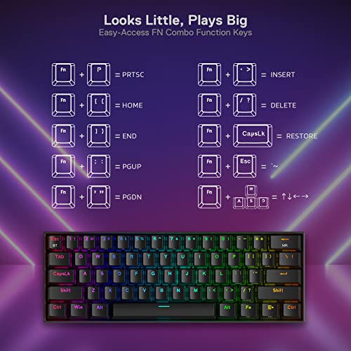 Redragon K530 Pro Draconic 60% Wireless RGB Mechanical Keyboard, BT/2.4Ghz/Wired 3-Mode 61 Keys Compact Gaming Keyboard w/Hot-Swap Socket, Free-Mod Plate Mounted PCB & Tactile Brown Switch - color: Black, size: Brown Switch