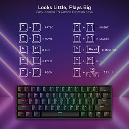 Redragon K530 Pro Draconic 60% Wireless RGB Mechanical Keyboard, BT/2.4Ghz/Wired 3-Mode 61 Keys Compact Gaming Keyboard w/Hot-Swap Socket, Free-Mod Plate Mounted PCB & Tactile Brown Switch - color: Black, size: Brown Switch