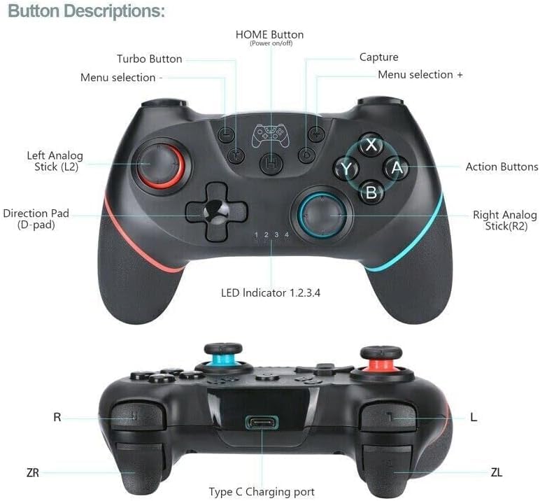 Lyyes Switch Controller, Wireless Pro Controller Joystick Compatible with Switch/Lite/Switch 2, 2 Pack