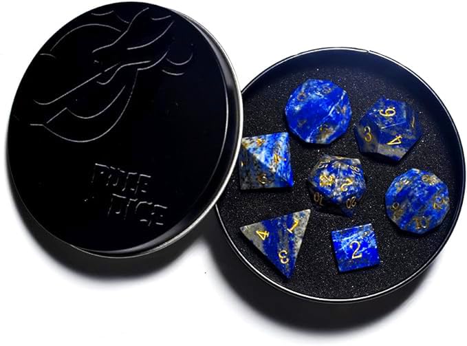 Natural Gemstone DND Dice Set,7 Pcs Lapis Lazuli Handmade Polyhedral D&D Dice with Gift Metal Box for Dungeons and Dragons MTG Role Playing Games (Lapis Lazuli) - color: Lapis Lazuli