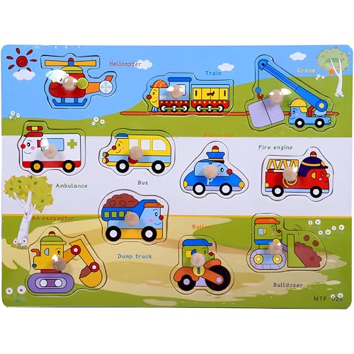 Vehicles Puzzle Wooden for Toddlers 3+ Years Old - Montessori Transportation Learning Toy with Sorting Board & Vehicle Blocks - Educational Preschool Toy for Boys & Girls - Safe Fine Motor Skill - style: Vehicles
