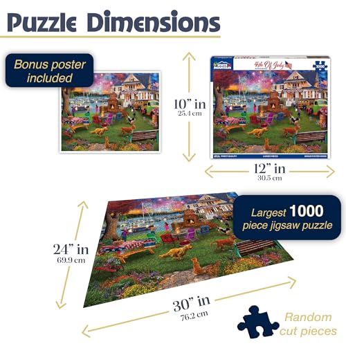 White Mountain 1000 Piece Jigsaw Puzzle Patriotic Summer, 4th of July | Large Pieces, Gift for Adults and Family, 24"x30" in, Celebration