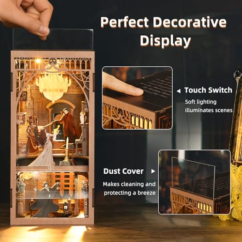 MiniCity Phantom of the Opera DIY Book Nook Kit, Bookshelf Insert with LED | 7.1 x 4.3 x 9.1 in; 186 pieces, LED and dust cover; glue/tools and guide included; 6-8 hr DIY build for display, ages 14+. - style: Phantom of The Opera