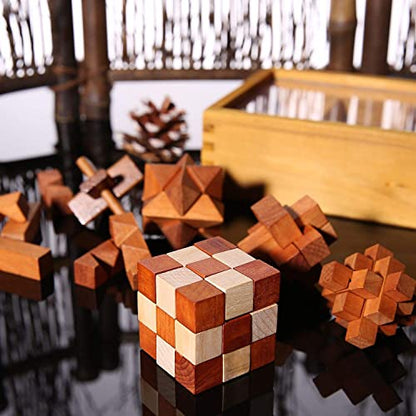 VolksRose 6pcs Wooden Brain Teaser Puzzles, IQ Challenge Puzzle Games, Logic Smart Mind Puzzle Box Lock Toy Removing Assembling 3D Small Puzzle Gift Set for Adults Teenagers Kids, 1.8inch 4.5cm - color: B-6pcs-4.5cm-2
