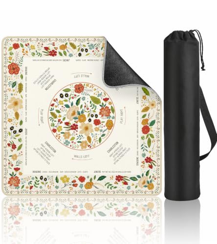 Travel Mahjong Mat Table with Rules Mah Jong Mat Neoprene Chinoiserie Floral Majong Learning Mat Instructions Mahjong Gifts Women Unique Non-Slip Rubber Pad, 21" x 21", Color Flower - color: Color Flower, size: 21" x 21"